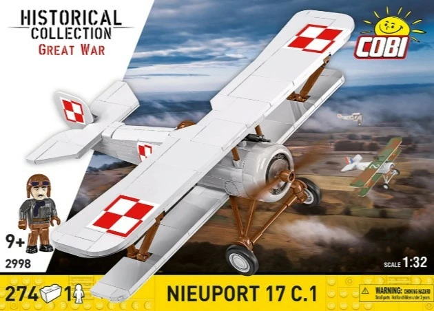 Set konstruktiv me blloqe, Cobi Klocki Nieuport 17 C.1 COBI-2998, 274 copa, shkallë 1:32, me figurë piloti