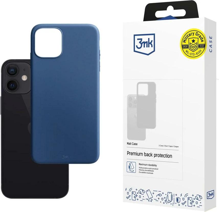 Mbështjellës 3mk Matt Case për Apple iPhone 12 mini, mat TPU, Absorber125™, blu (blueberry), 1 copë
