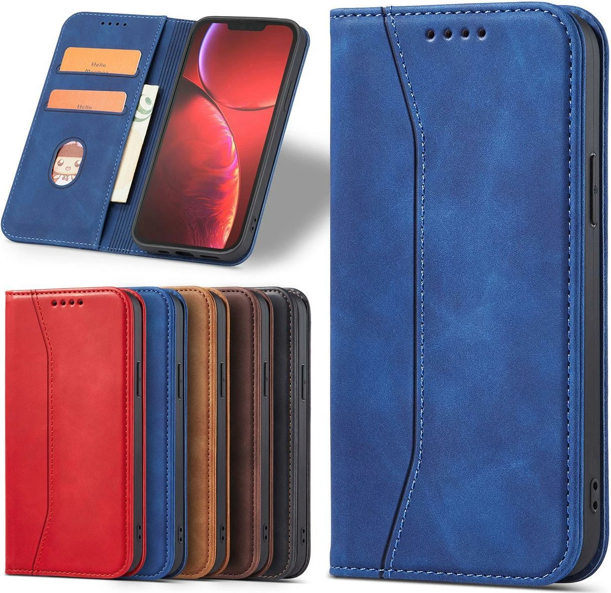 Mbështjellës Hurtel Magnet Fancy Case për iPhone 14 Pro Max, me kapak, portofol dhe qëndrim, Blu