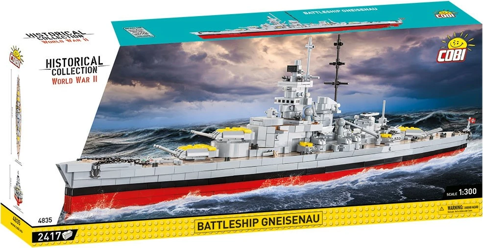 Set ndërtimi Cobi Klocki Battleship Gneisenau, 2417 pjesë, Historical Collection, gri/e kuqe