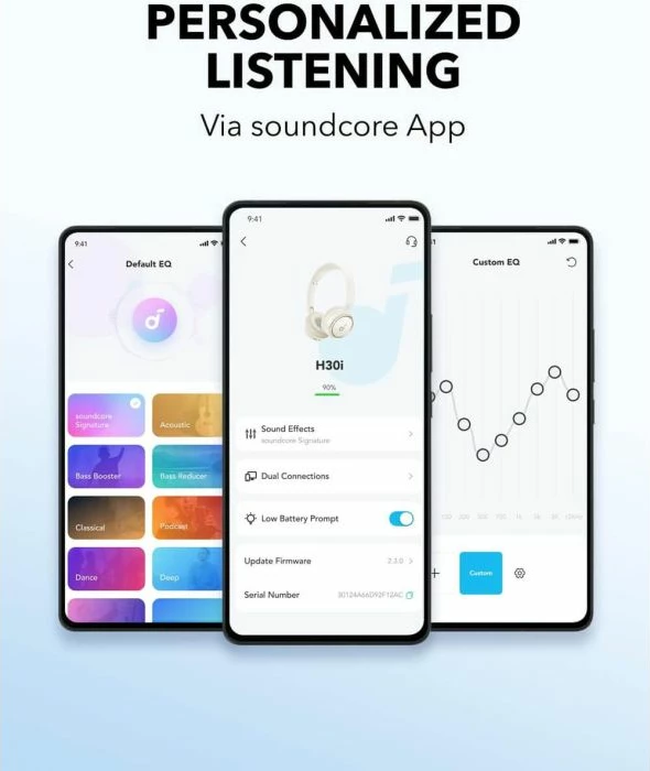 Kufje wireless Anker Soundcore H30i, Bluetooth 5.3, 70 orë bateri, 40 mm driver, të bardha