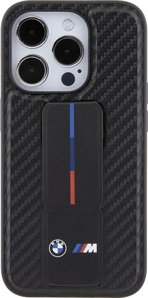 Mbështjellës BMW Grip Stand Smooth & Carbon për iPhone 15 Pro, i zi