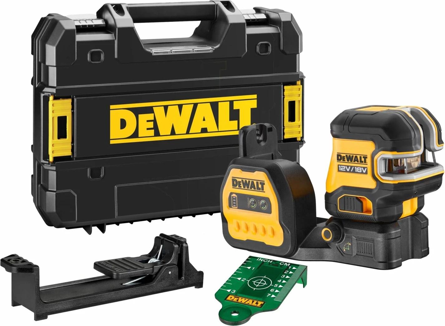 Laser kryq nivelues DeWalt DCE825NG18, 18V/12V XR, 5 pika, 30m (50m me detektor), rreze e gjelbër, set me kuti