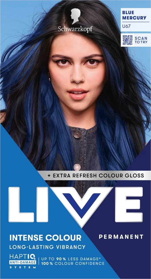 Ngjyrë për flokë për femra Schwarzkopf Live Intense Colour U67 Blue Mercury, 1 copë