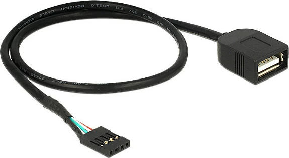 Kabllo adapter DeLOCK 83825, USB 2.0 USB-A femër në header të brendshëm, 0.4 m, e zezë