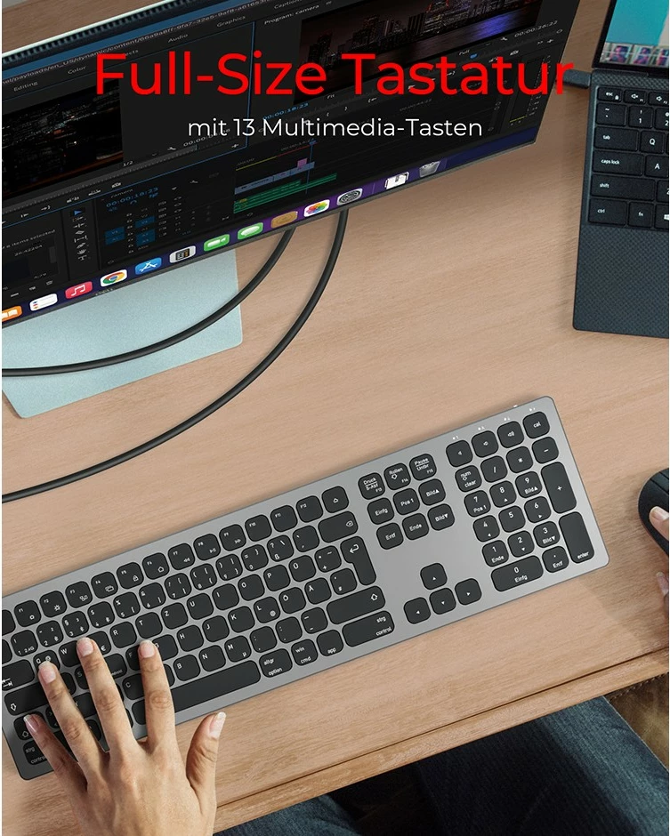 Tastierë KeySonic KSK-8023BTRF, full-size, wireless, Bluetooth, QWERTZ, antracit/zezë