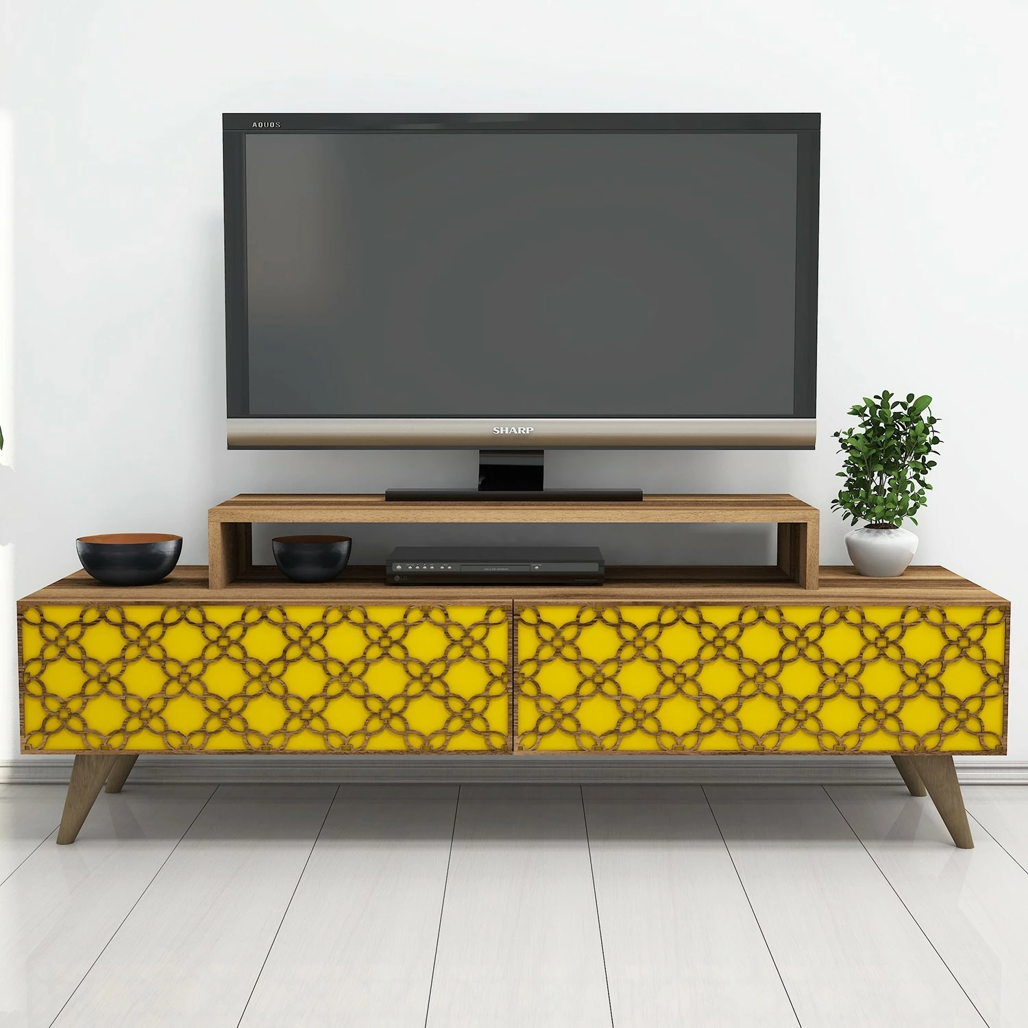 Komodë TV Hanah Home, ngjyrë arre dhe e verdhë, City