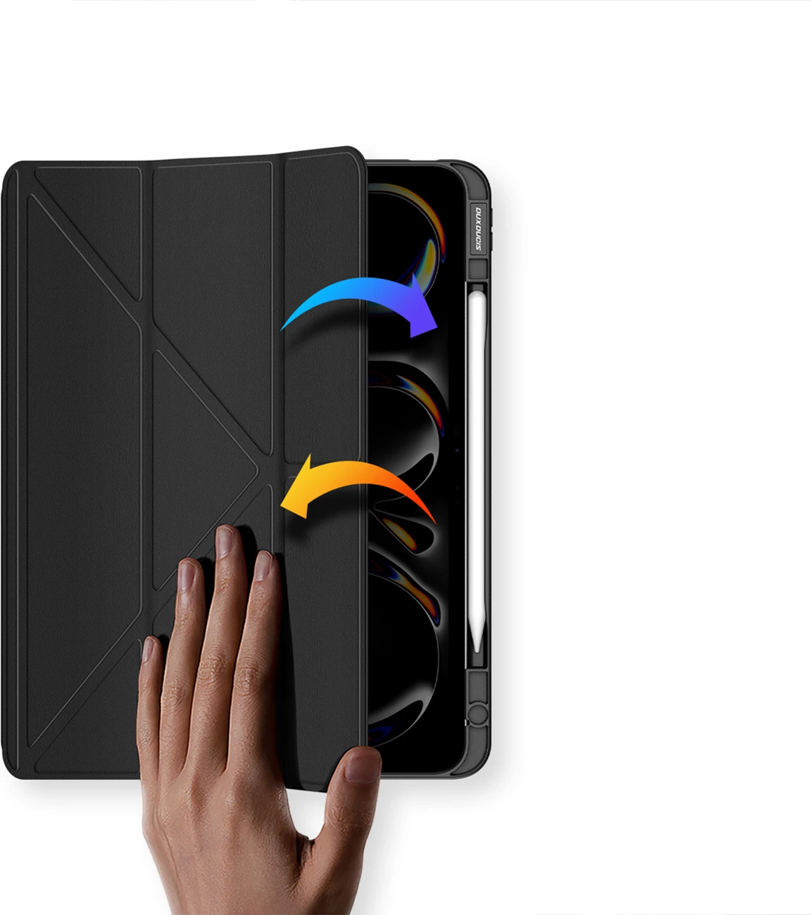 Mbështjellës për iPad Dux Ducis Magi për iPad Pro 13\" (2024/2025), me stand, me pjesë të pasme transparente të ndashme, i zi, në kuti