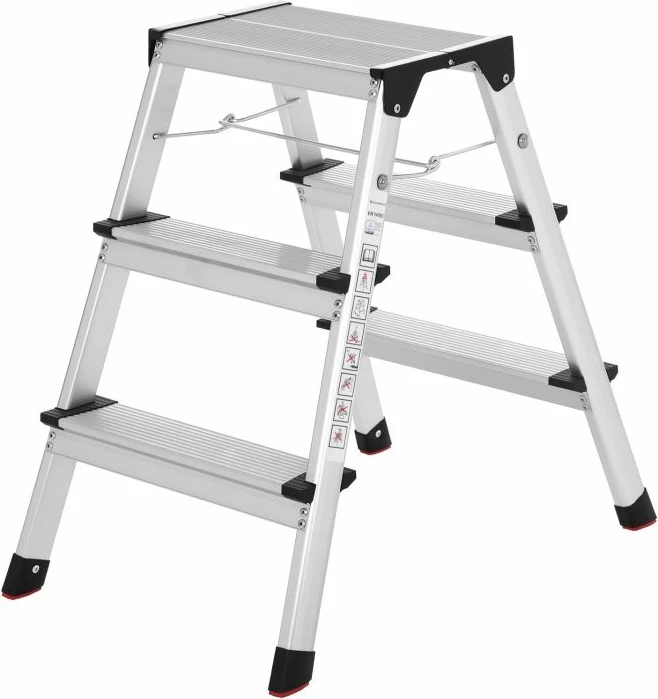 Shkallë alumini SONGMICS GLT23K 3 shkallë, 150 kg, argjend/zi