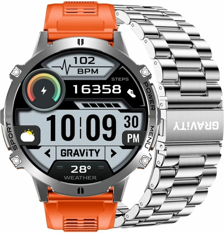 Smartwatch Gravity GT42-4 për meshkuj, rrip grafit + byzylyk