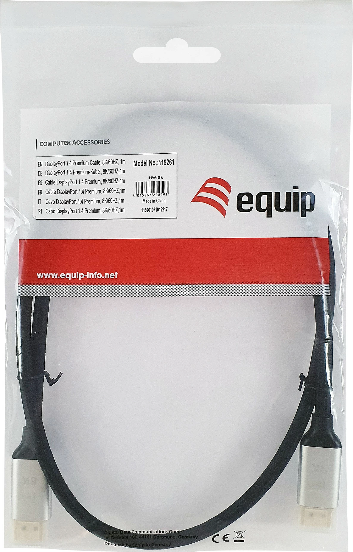 Kabëll DisplayPort 1.4 Equip, 3m, Alumin, Zi
