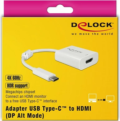 Adapter USB-C në HDMI DeLOCK 63937, 0.1m, 4K HDR, i bardhë