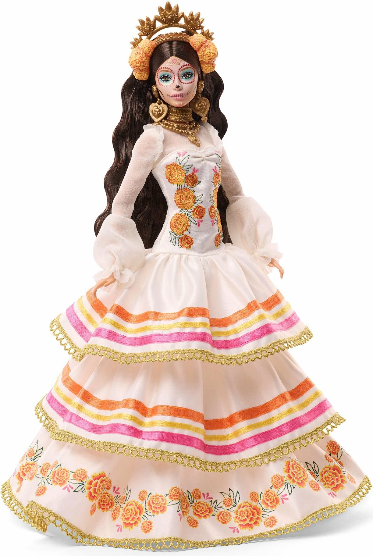 Kukull Barbie Mattel Signature Día de Muertos 2025 JBJ05, fustan dekorativ ivory, set me stand dhe certifikatë