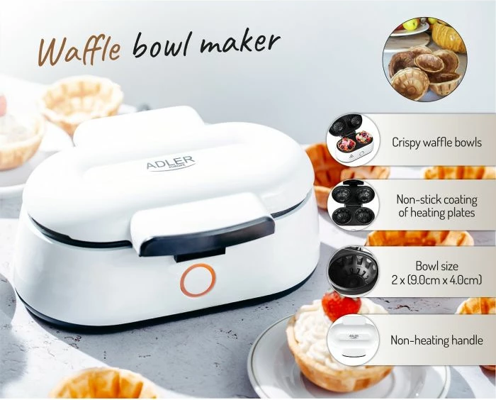 Aparat për waffle ADLER AD3062, 1000W, i bardhë