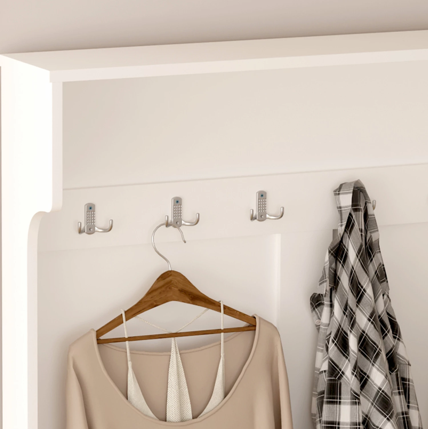 Mobilje për hyrje KAYLOR FH2475.03 me varëse dhe hapësirë ruajtjeje-MDF në të bardhë 93x34x180Hcm