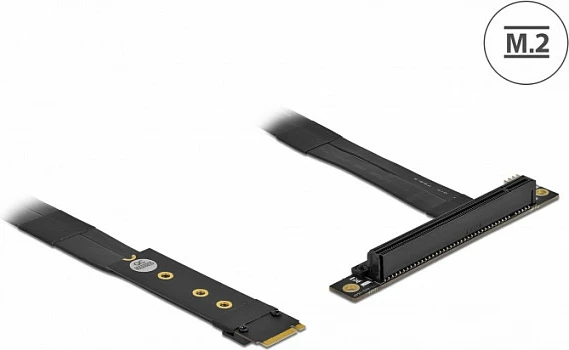 Adapter DeLOCK M.2 Key M në PCIe x16, NVMe, kabllo 20 cm, i zi