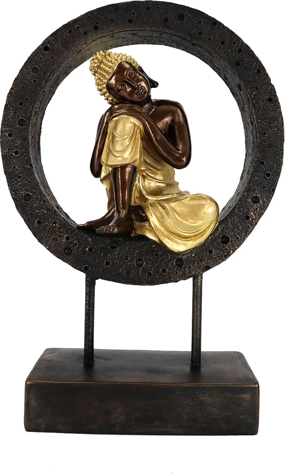 Dekor Buddha rreth, polirezine, e zezë-ari, 24x11x35cm