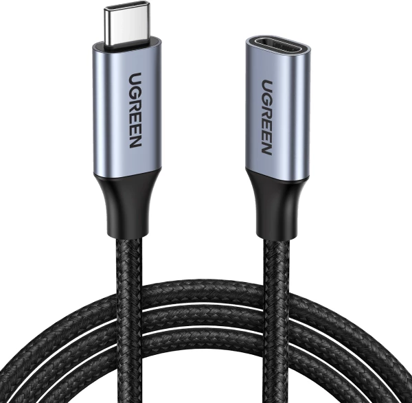 Zgjatues kabllo USB-C UGREEN 30205, 1m, USB 3.1 Gen 2 10Gbps, 5A PD100W, Thunderbolt 3, alumini, e zez/argjendtë, PolyBag