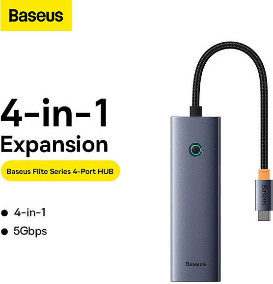 HUB USB-C Baseus UltraJoy Series, 4 porta USB-A 3.2 Gen 1, 5Gbps, gri