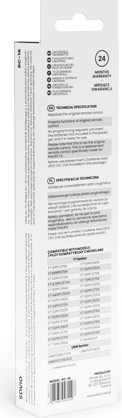 Telekomandë universale SAVIO RC-16 për Philips TV, SMART TV, e zezë