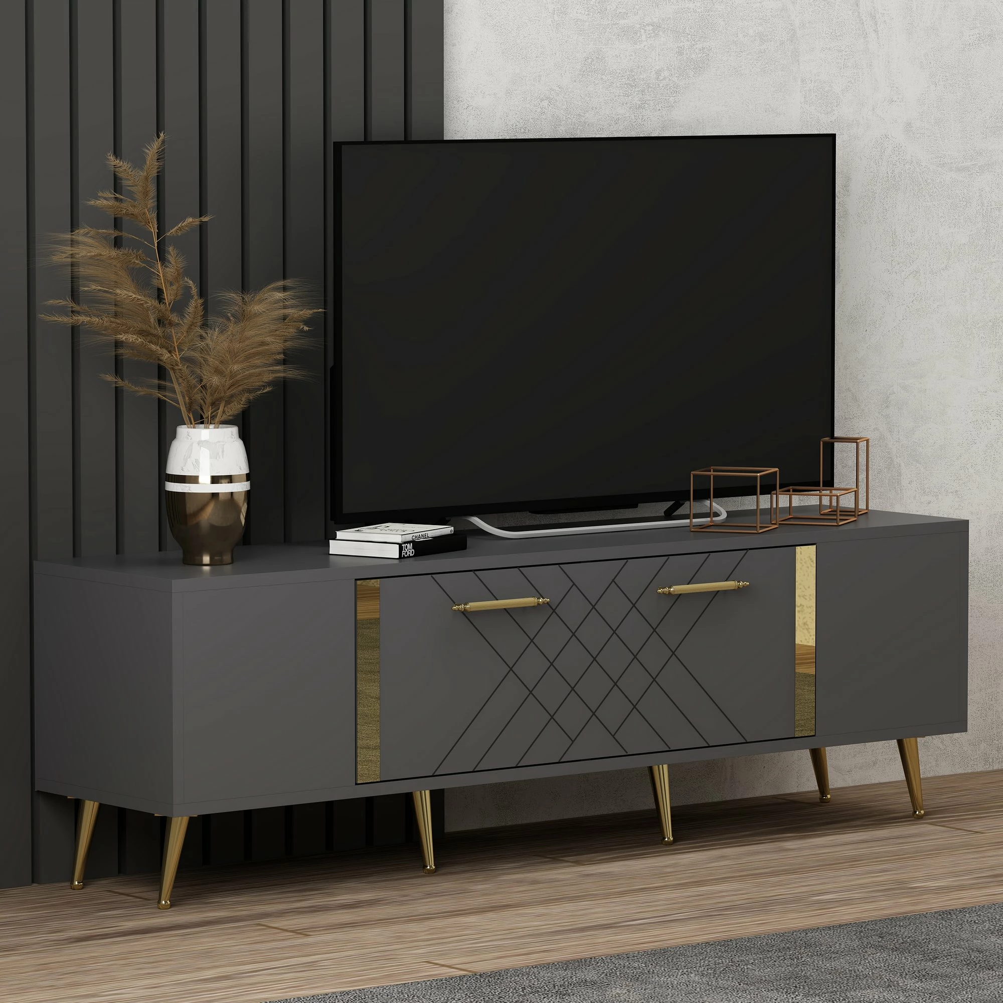 Komodë TV Hanah Home, Detas, anthracite dhe ari