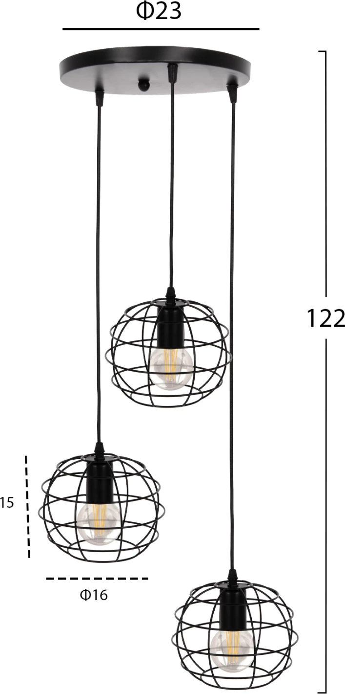 Llambë varëse tavani FH4038, 3 sfera metali, Φ23x122H cm