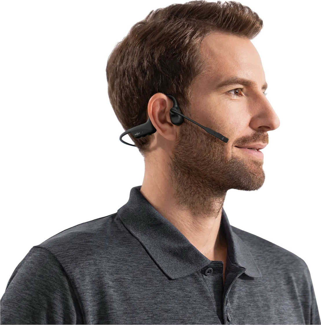 Kufje Shokz OpenComm2 2025 Upgrade, Bluetooth, bone conduction, mikrofon boom me anulim zhurme, USB-C, të zeza