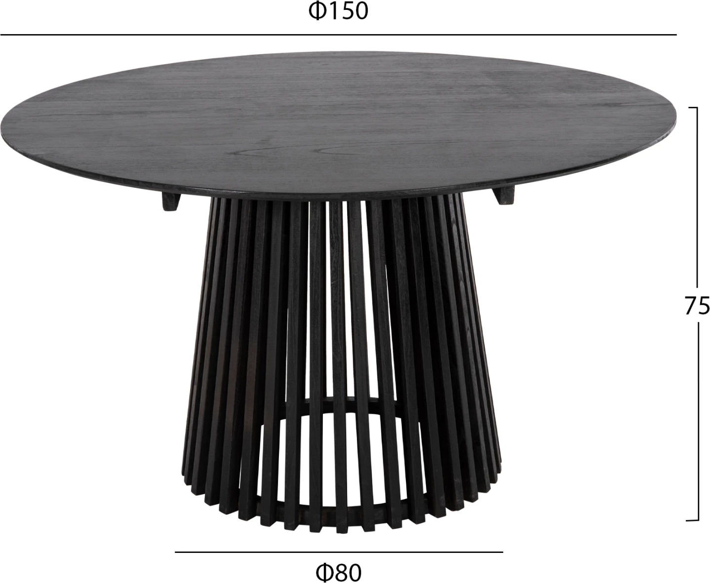 Set ngrënieje CANOP FH21077.02, tavolinë Ø150 cm & 4 karrige, ngjyrë e zezë (5 pjesë)