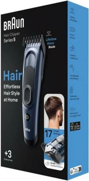 Makinë qethëse Braun HC5350, 1-42 mm, USB, 40 min, blu