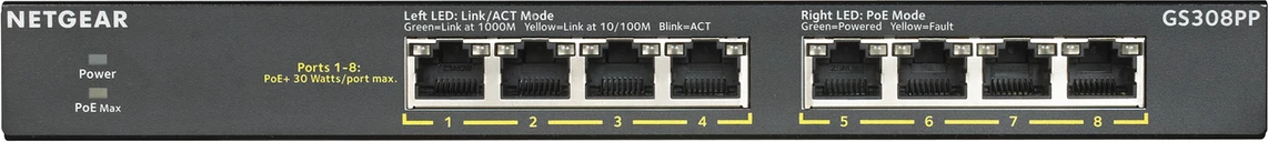 Switch, Netgear, GS308PP-100EUS, 8 porta Gigabit PoE+, i zi