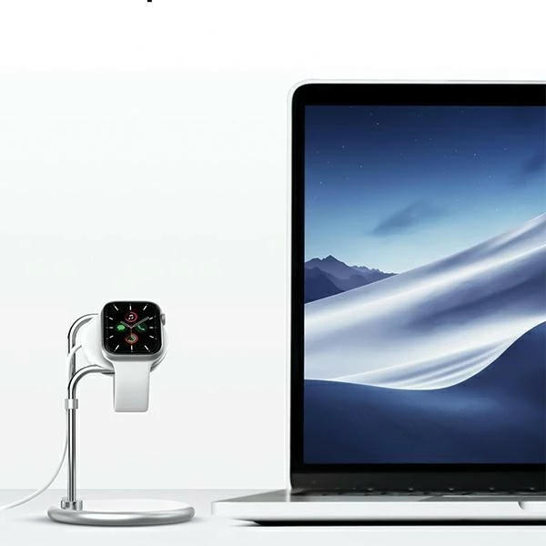 stendë karikimi për Apple Watch SODI SAW-300, alumini, kënd 55°, kompatibile 38-49mm, Argjendi