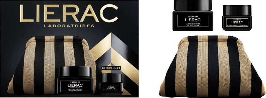 Set krem fytyre dhe krem sysh anti-age LIERAC Premium, për femra, 50ml + 20ml me çantë kozmetike