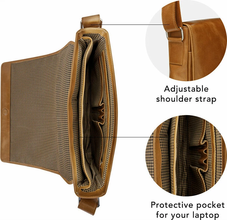 Çantë messenger dbramante1928 Marselisborg 14", lëkurë full-grain, rrip supi, kafe (Golden Tan)