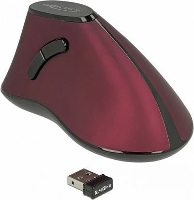 Maus vertikal pa kabllo DeLOCK 12528, 1000 DPI, nano USB receiver, për dorë të djathtë, zi/kuqe