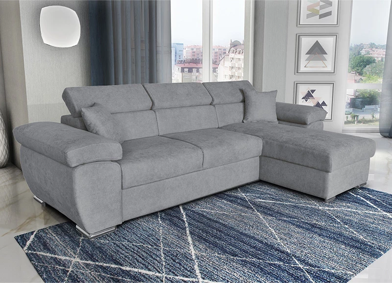 Divan qoshe me shtrat, i kthyeshëm, ngjyrë gri, Comy, 286x160x75-90cm