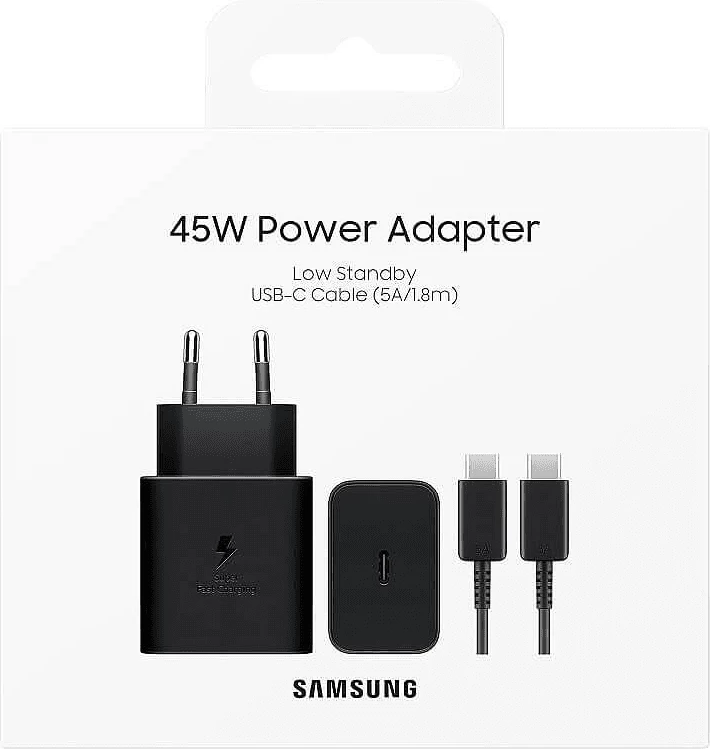 Karikues shtëpie Samsung EP-T4511XBE 45W Super Fast Charge + kabllo USB-C EP-DX510 (1.8 m/5A), zi, set (EU blister)