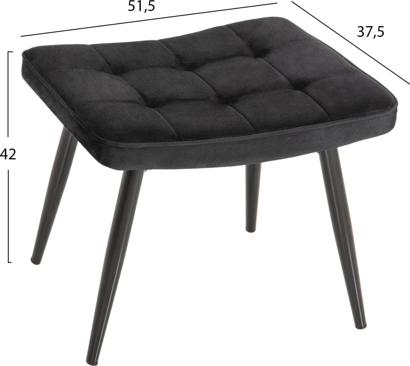 Karrige me mbështetëse për këmbë CRAWLEY FH8918.04, kadife e zezë, këmbë metalike, 70x57x103Hcm