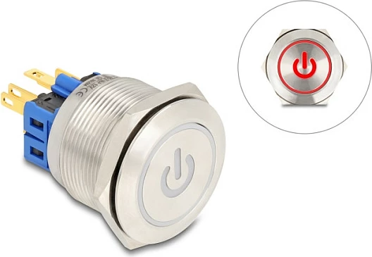 Buton ndriçues DeLOCK 20987, 230V 3A, IP65, inox/nikel, argjend