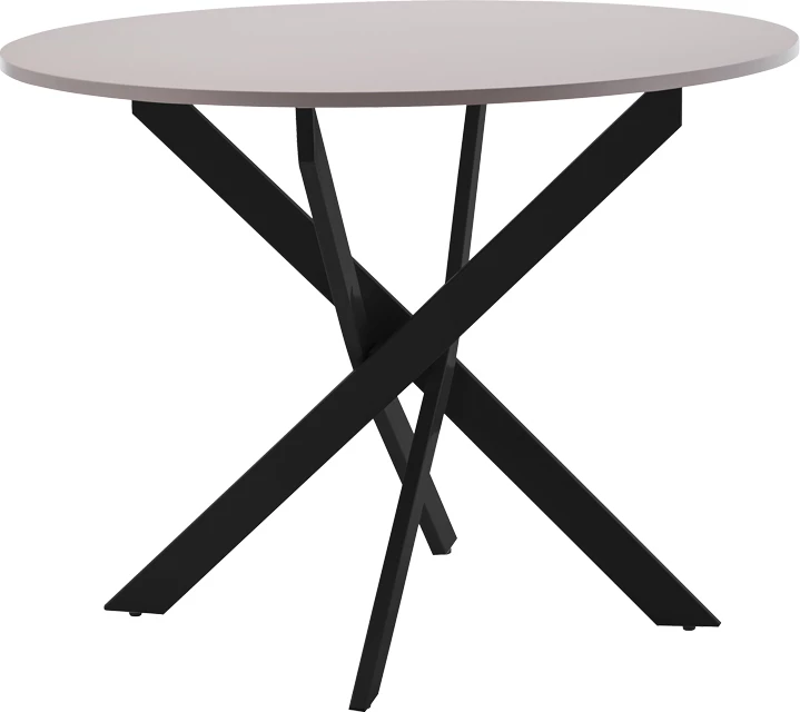 Tavolinë Dammero, krem, MDF, këmbë metalike të zeza, D100x75cm