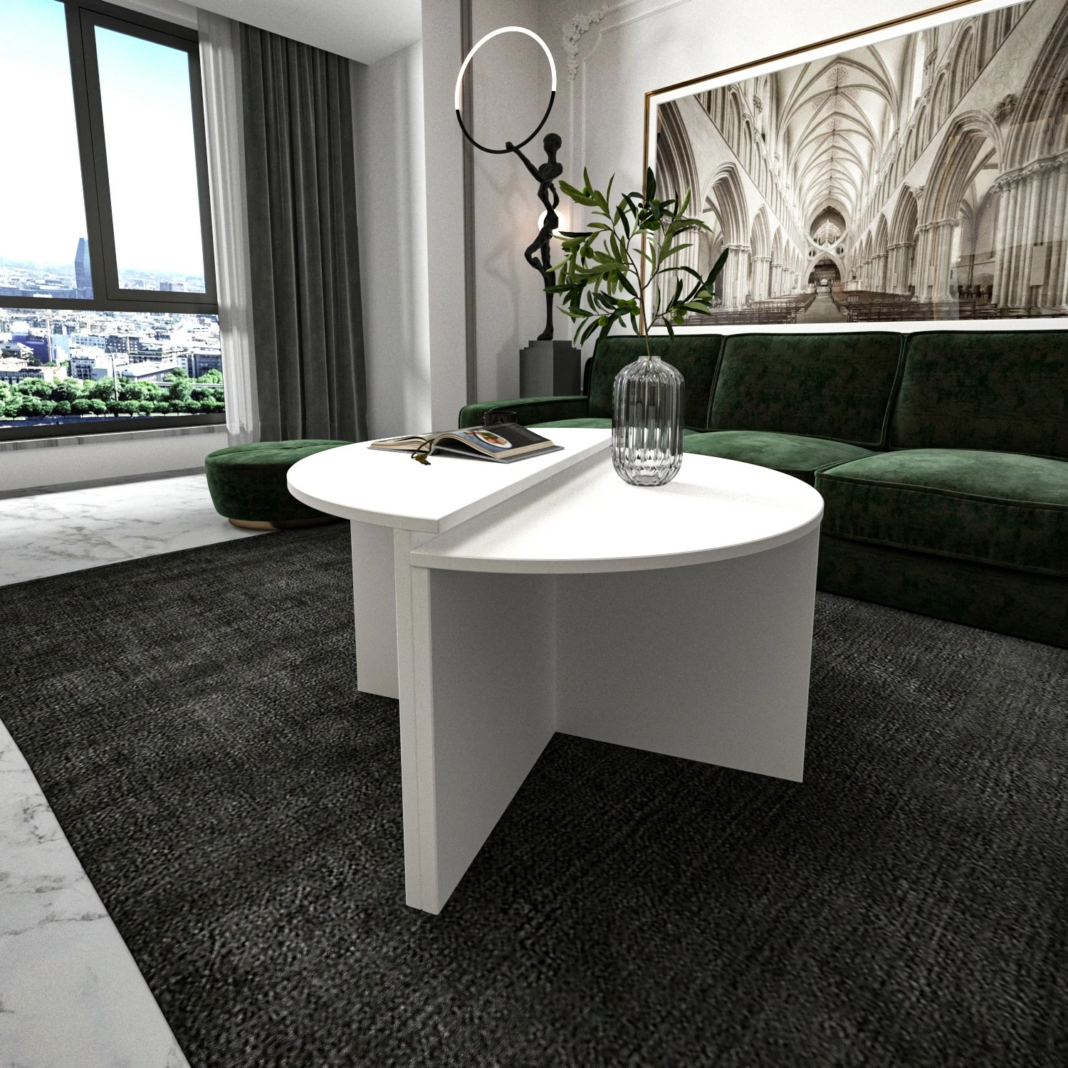 Set tavolinash kafeje Hanah Home, Dolunay, e bardhë
