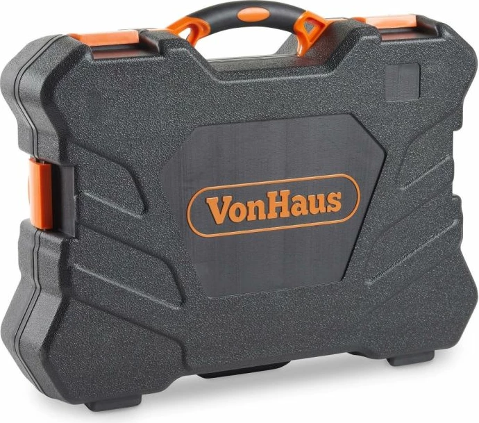 Set veglash dore VONHAUS 3515180 256-copë, me kuti plastike të fortë, zi/portokalli