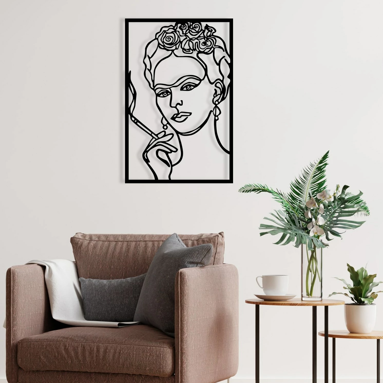 Aksesor dekorativ metalik për mur Wallity, Kahlo, ngjyrë e zezë, 34x52cm