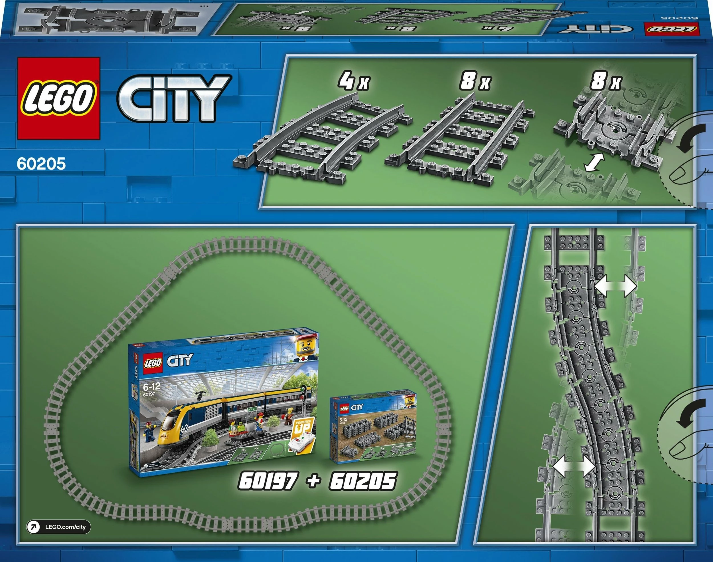 Set shina treni LEGO City 60205, 20 copë, zgjerim hekurudhe, gri