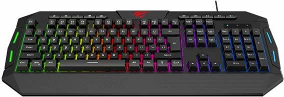 Set gaming 4-në-1 HAVIT Gamenote HV-KB501CM (tastierë USB SLO me LED, maus 6-tasta, mauspad, kufje stereo), e zezë/kuqe
