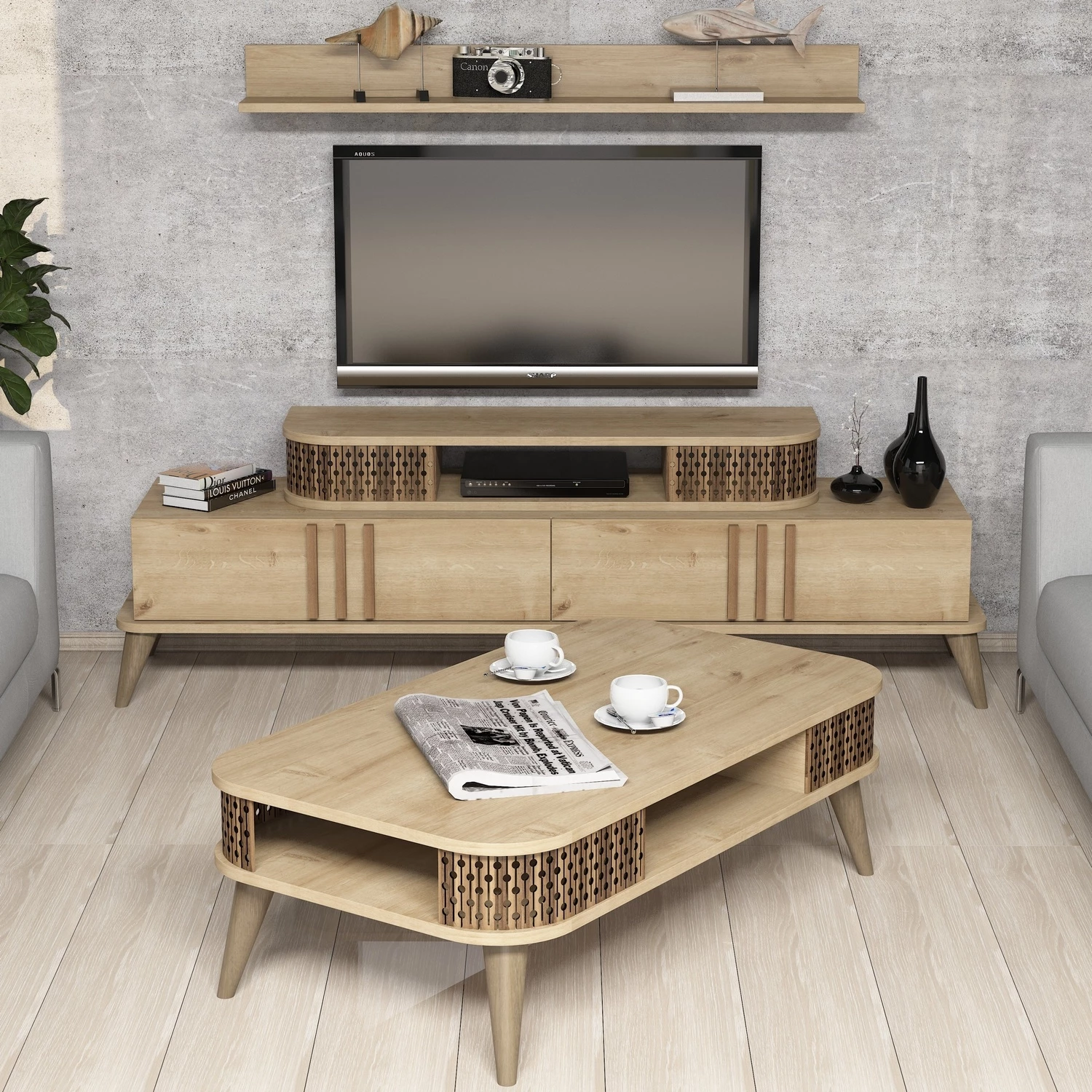 Set mobiljesh për dhomë dite Hanah Home, Eylül, ngjyrë lisi