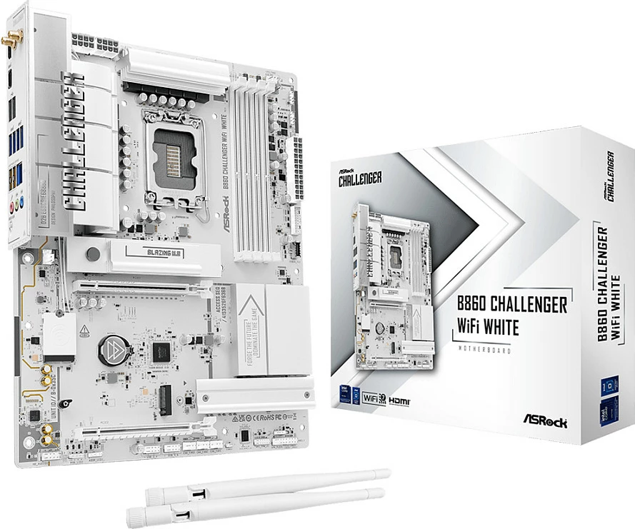Pllakë amë ASRock B860 Challenger WiFi, Socket Intel LGA1851, DDR5, ATX, e bardhë