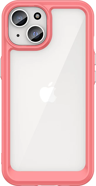 Mbështjellës Hurtel Outer Space Case për iPhone 15 Plus, i fortifikuar, transparent me kornizë të kuqe