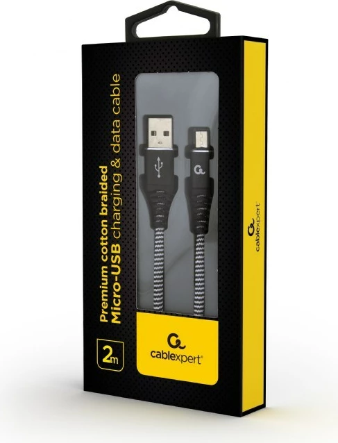 Kabllo USB Cablexpert CC-USB2B-AMMBM-2M-BW, USB 2.0, USB A në Micro-USB B, E Zezë