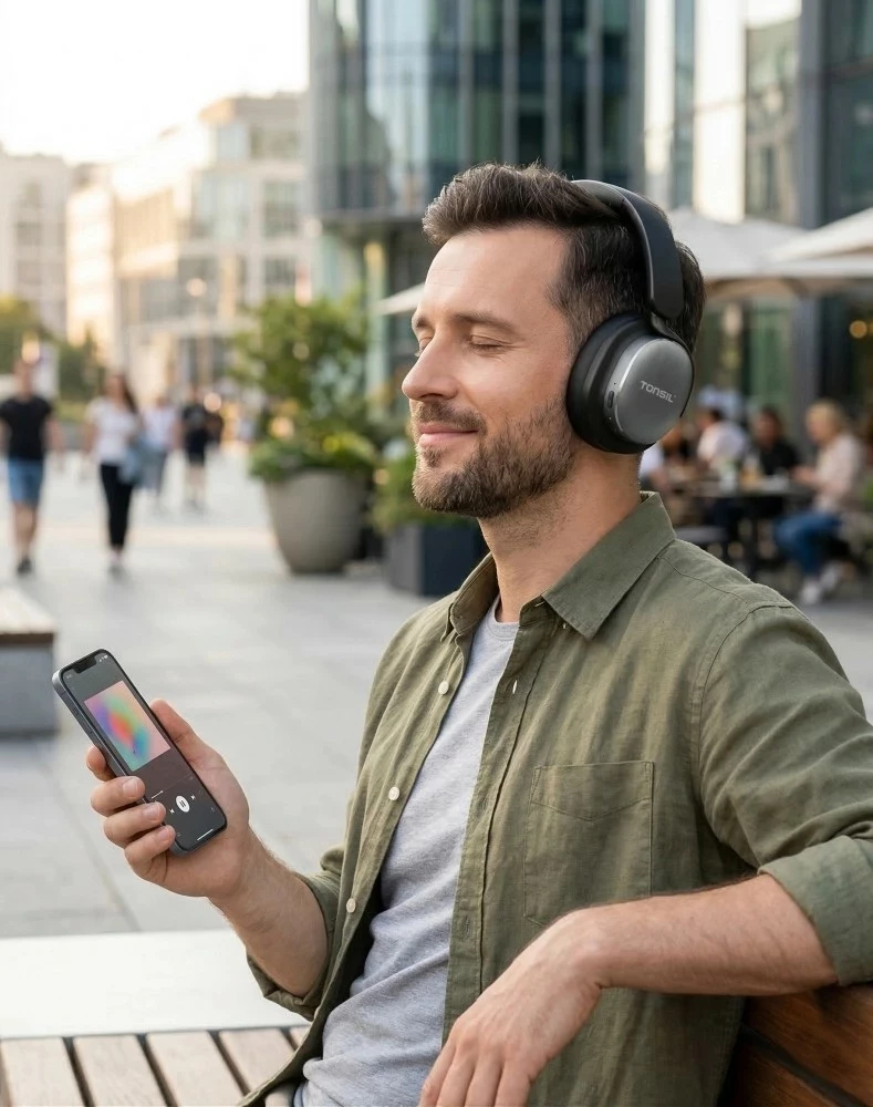 Kufje Tonsil R75BT, wireless, ANC, Bluetooth 6.0, me etui, të zeza