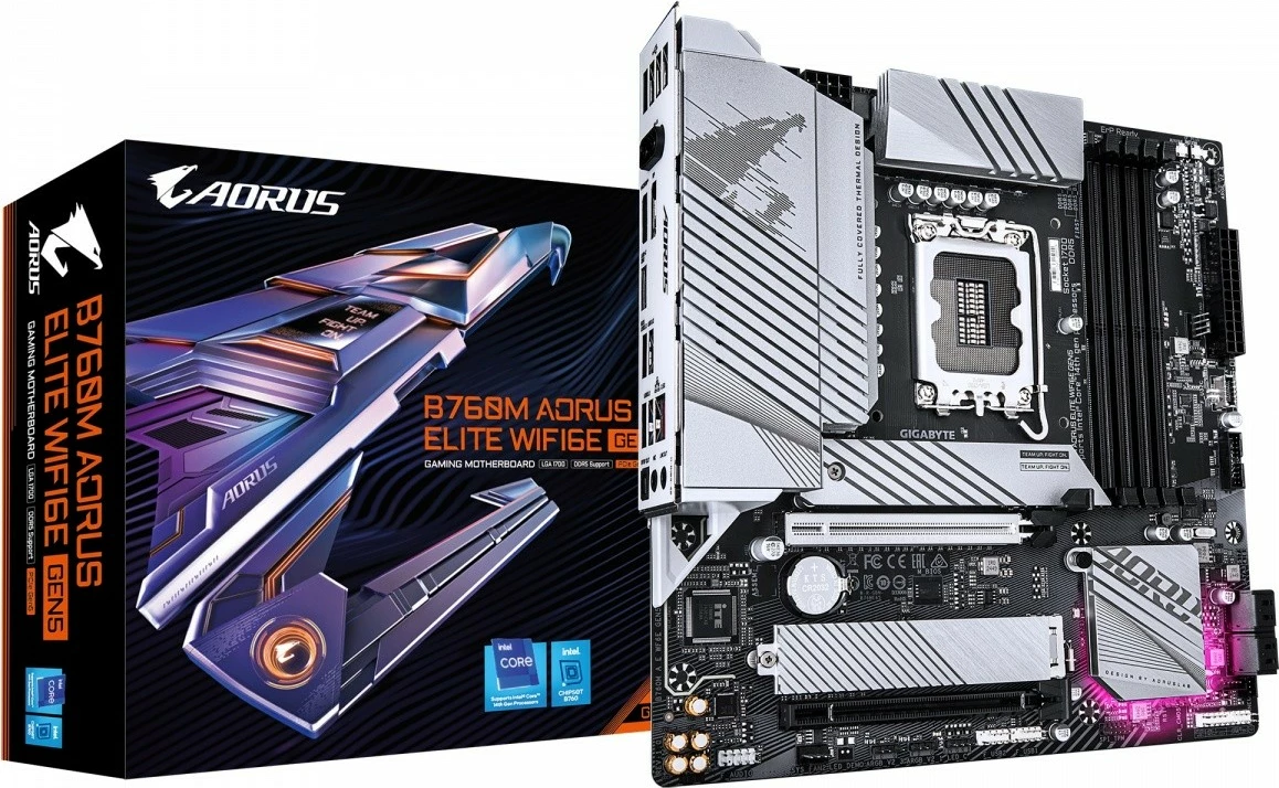 Pllakë amë, Gigabyte, B760M AORUS ELITE WiFi6E GEN5, LGA1700, 4x DDR5, PCIe 5.0, 2x M.2, LAN 2.5GbE, Wi‑Fi 6E, mATX